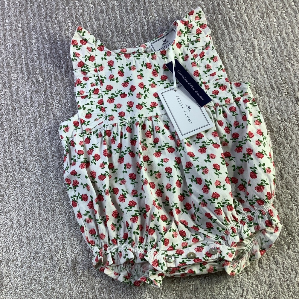 Petite‎ Plume 3/6M Infant Twill Ruffled Romper in Petite Petals Floral NWT